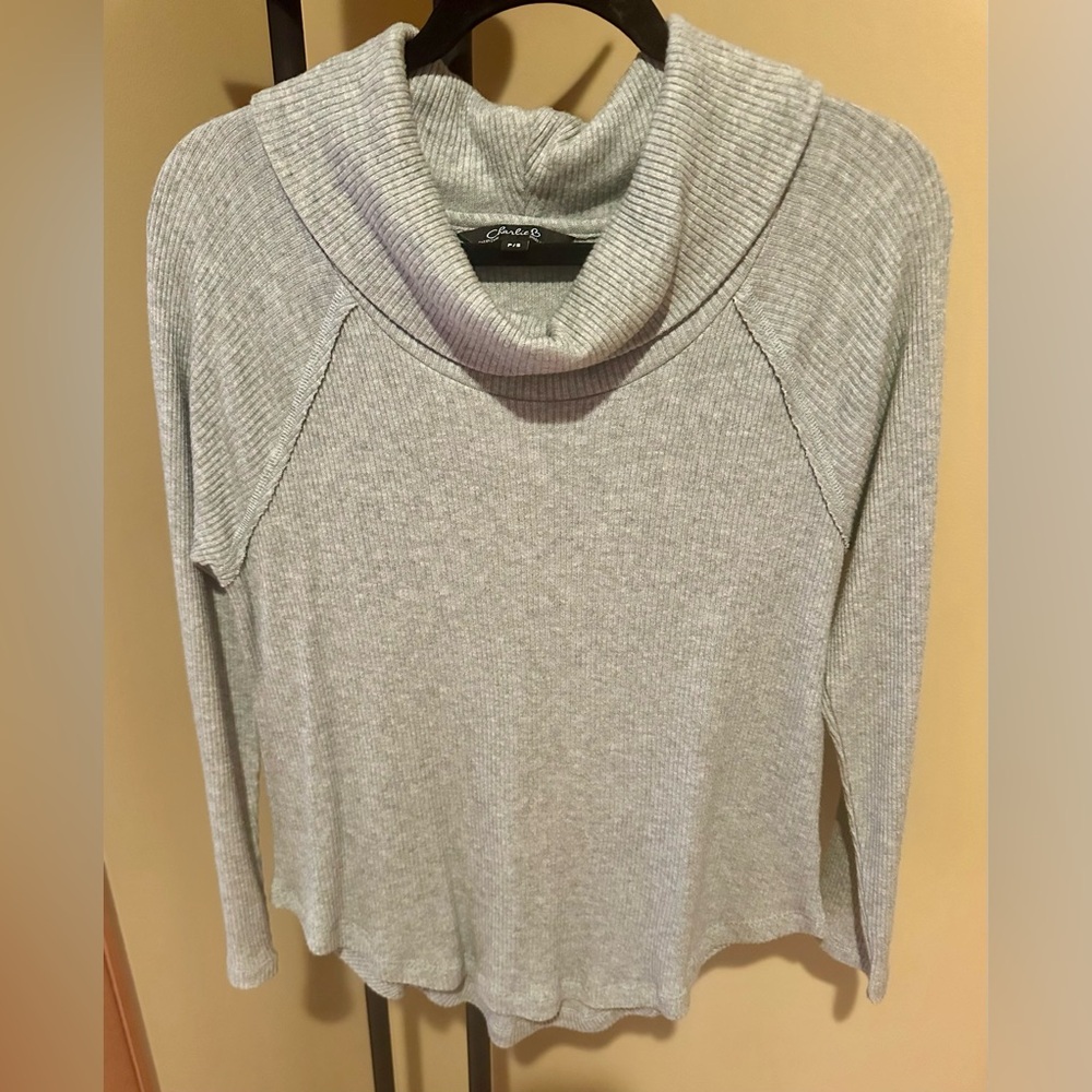CHARLIE B Women's Light Gray Cowl Neck Sweater